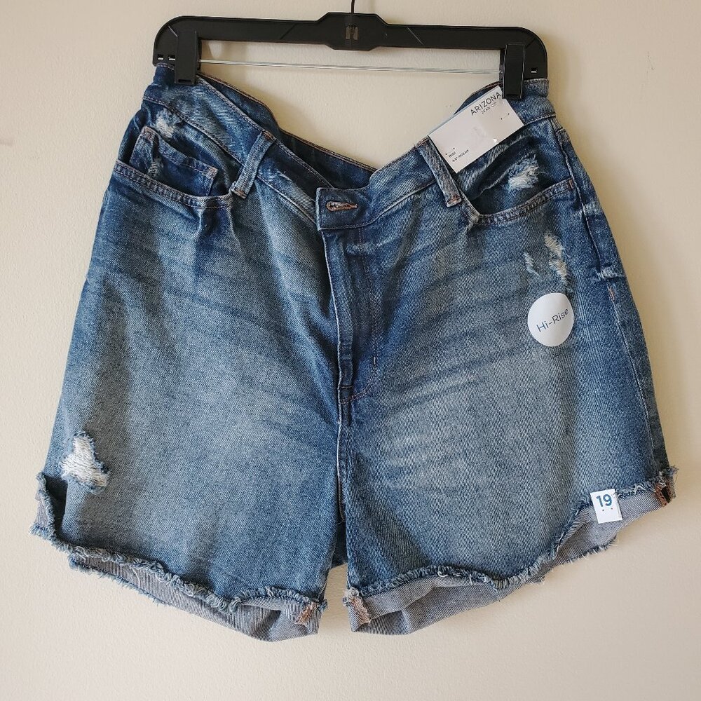 Arizona Women's Dark Torn Hi Rise Midi Jeans SZ 19 - Picture 1 of 8
